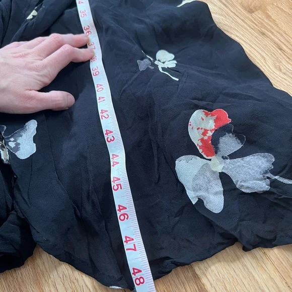 Ganni lorita georgette floral maxi dress 3/4 sleeve black, white and red flowers - Picture 7 of 13